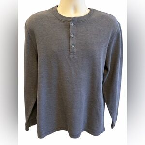 Eddie Bauer Mens Crew Style Henley Shirt Buttons Large Grey Long Sleeve Casual